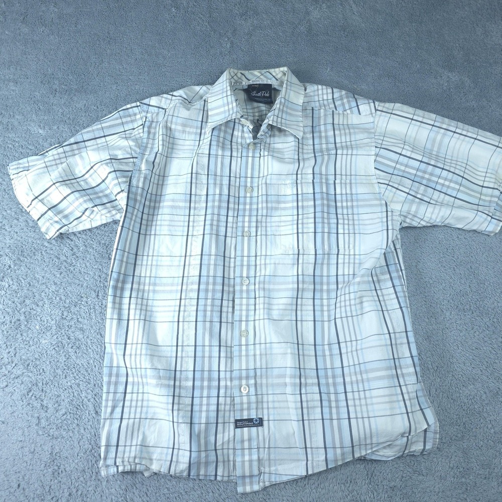 Southpole Shirt Mens Large White Plaid Short Sleeve Button Up Cotton Blend